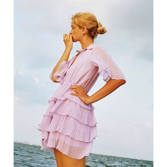 ZARA PLEATED DRESS WITH BELT - Picture 9 of 11